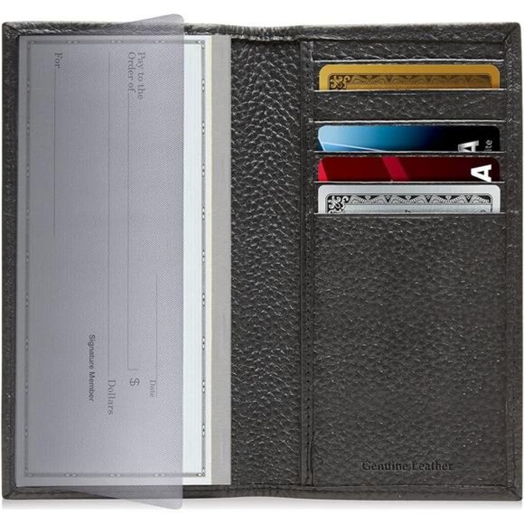 Genuine Leather Checkbook Cover For Women & Men - Checks Card Wallet RFID - Picture 2 of 7
